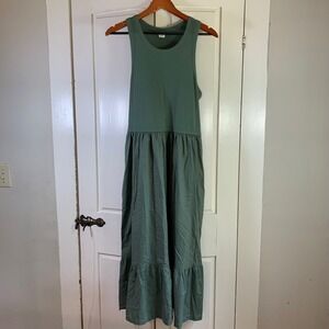 GAP Laurel Wreath Green Sleeveless‎ Tiered Maxi Dress XL Ribbed Bodice Cotton